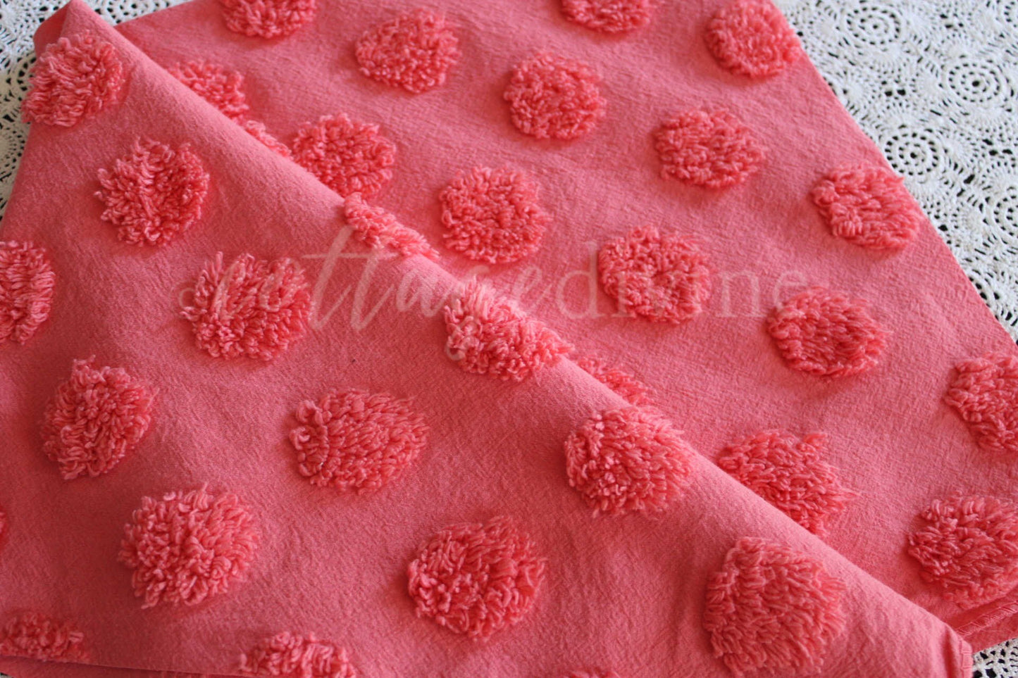 Zesty Jumbo Watermelon Pops Vintage Style Chenille Fabric, Wideset Coin Pop Design, 22" x 26" inch piece with fringe