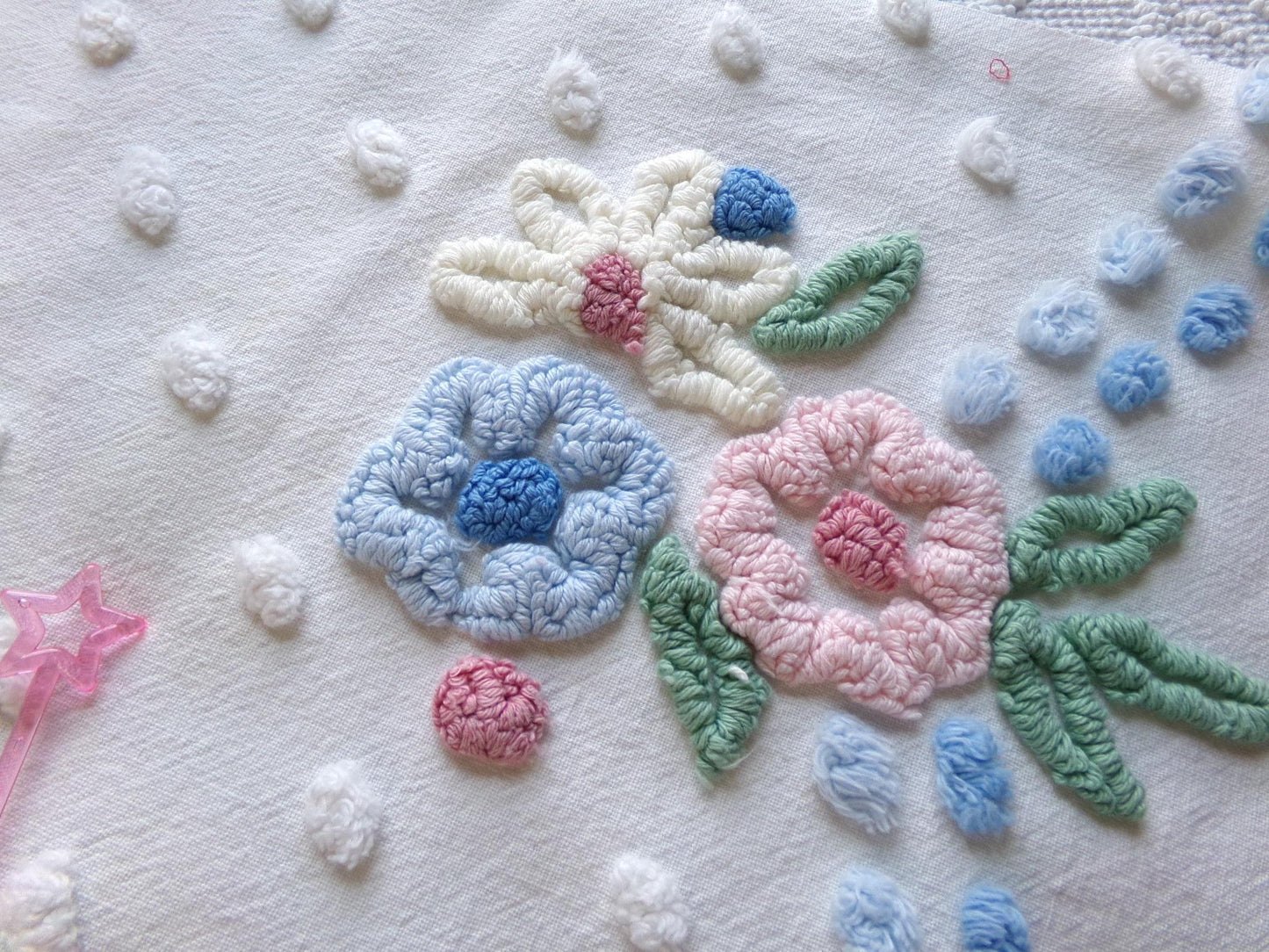 shabby divine vintage chenille fabric, prettiest floral 18" x 34" inch large piece of cotton sewing material, great for quilting & crafts