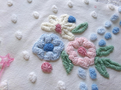 shabby divine vintage chenille fabric, prettiest floral 18" x 34" inch large piece of cotton sewing material, great for quilting & crafts