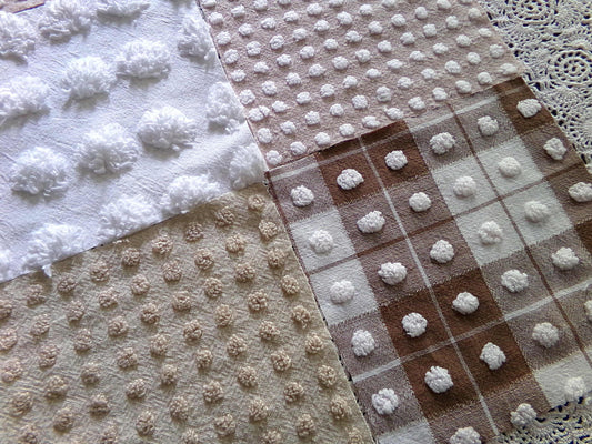 teddy bear browns chenille fabric squares, set of 16 vintage 6" quilt blocks for sewing, quilting, crafts in mocha, chocolate & white pops