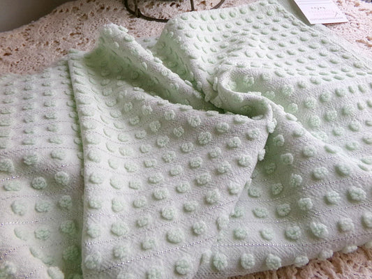 cool mint green popcorn vintage chenille fabric, nubby little textured pops & silver sparkle lurex, 20" x 25" inch piece of craft material