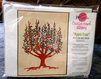 APPLE TREE Stitchery Kit Rare Vintage Paragon Creative Crewel Embroidery Hippie Wall Hanging Design #0928, by John Hurter