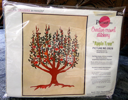 APPLE TREE Stitchery Kit Rare Vintage Paragon Creative Crewel Embroidery Hippie Wall Hanging Design #0928, by John Hurter