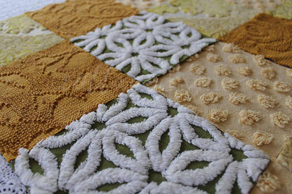 SuMmeR of LoVe Chenille & Velvet Quilt Squares Set, from Vintage Bedspread Fabric, 16 Blocks, 6" x 6" inches each, Earthtone Hippie Vibes
