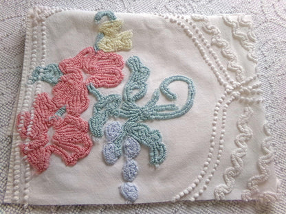 shabby delicate vintage chenille fabric, 18" x 24" inch piece of cotton sewing material for crafts & quilting