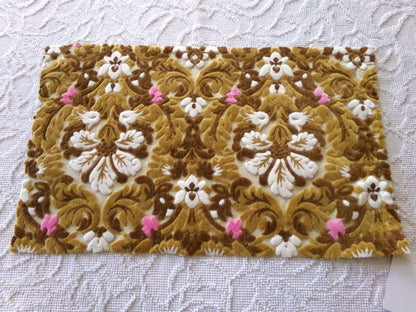 honey chocolate cut velvet fabric, vintage Bates tapestry chenille, 13" x 21" inch piece, ideal sewing material for small bags