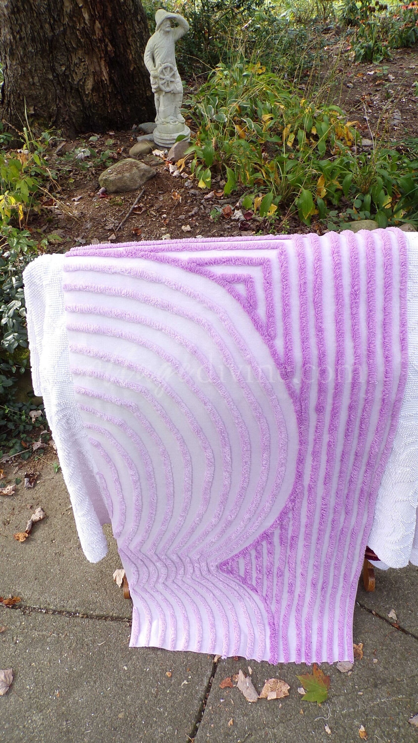 Tranquil Lilac Vintage Chenille Fabric, Lullaby Lavender Swirls, 40" x 20" Piece, Beautiful in Pillows & Chenille Quilts