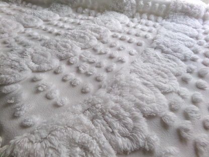 whisper white vintage chenille fabric, exquisite swirl dot design, 29" x 22" inch piece of plush cotton sewing material for quilts, crafts