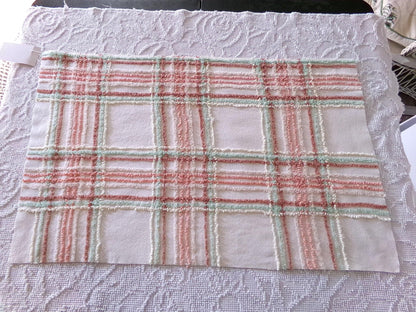 spring plaid vintage chenille fabric, cottage style sewing material for quilts, pillows & crafts, 17" x 27" inch piece