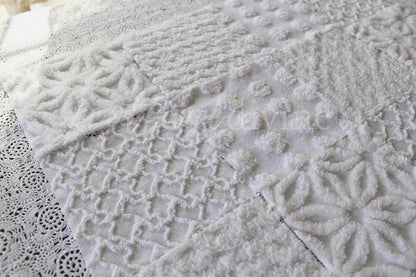 Snow Angel White Chenille Quilt Squares Set from Vintage Bedspread Fabric, 16 Blocks, 6" x 6" inch