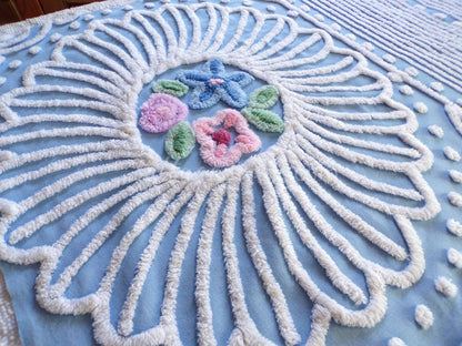 Beautiful Cottage Chic Doily Floral Vintage Chenille Fabric Piece, 25.5" x 38", for DIY Pillows & Quilts