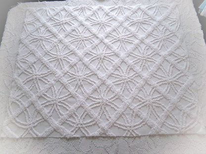 vintage white chenille fabric: webbed windowpane design, 20" x 25" cut piece