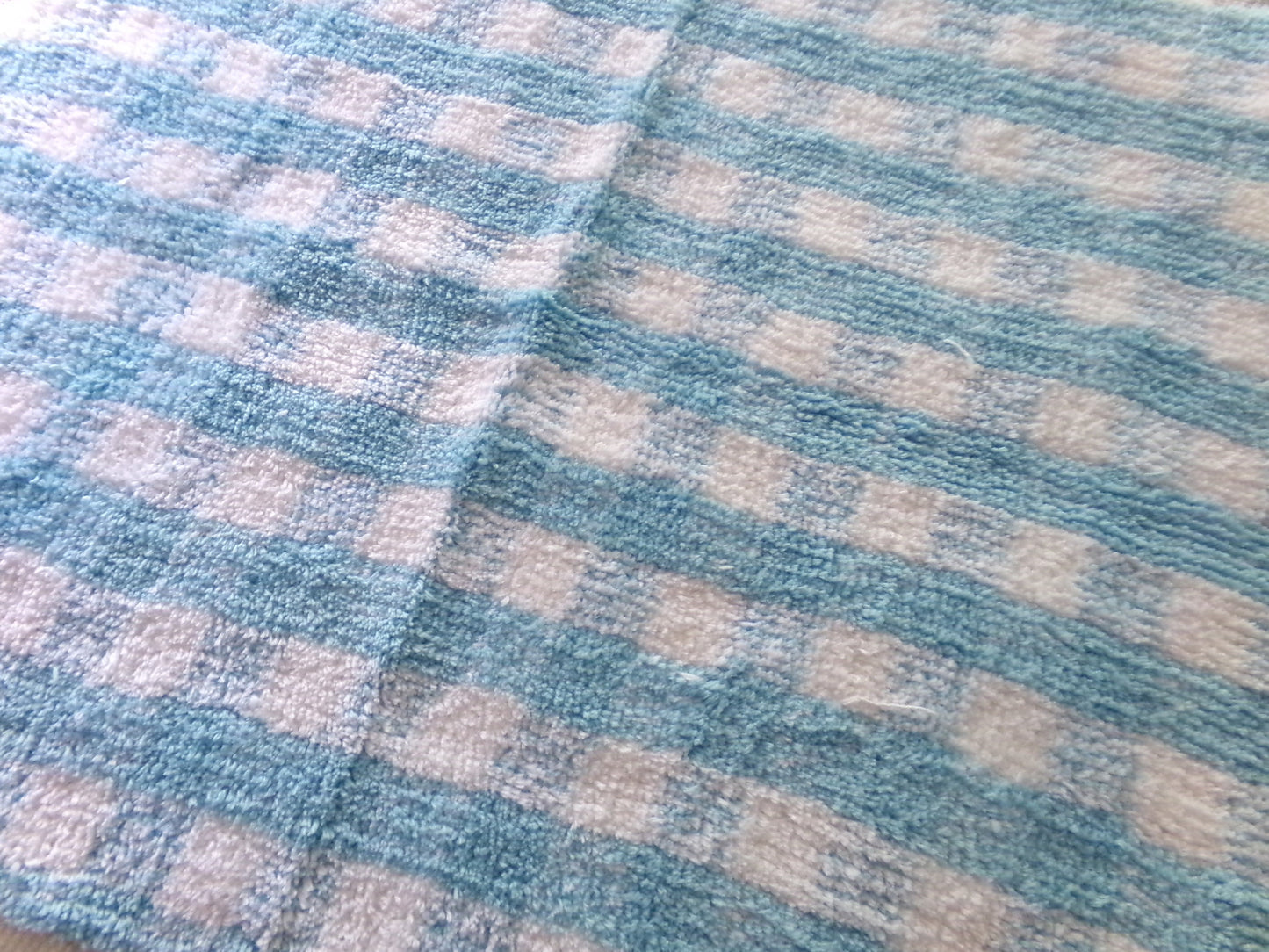 Cuddly Vintage Chenille Fabric in Cozy Blue & White Gingham Country Plaid, 18" x 24" inch Piece, Soft Plush Cotton Blend