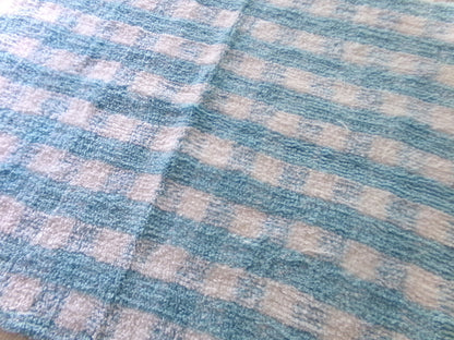 Cuddly Vintage Chenille Fabric in Cozy Blue & White Gingham Country Plaid, 18" x 24" inch Piece, Soft Plush Cotton Blend