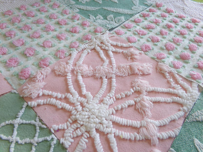enchanted garden vintage woven & chenille fabric squares, set of 16 pink jade 6" quilt blocks for crafts, sewing, diy pillow covers