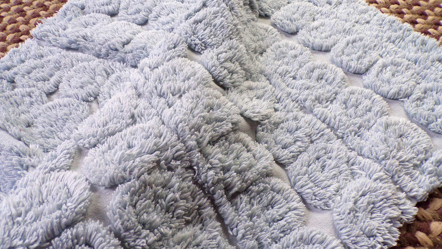Tranquil Velvety Plush Swirls Vintage Chenille Bedspread Quilt Fabric, 22" x 25" inch Piece; Stardust Blue Curlicues