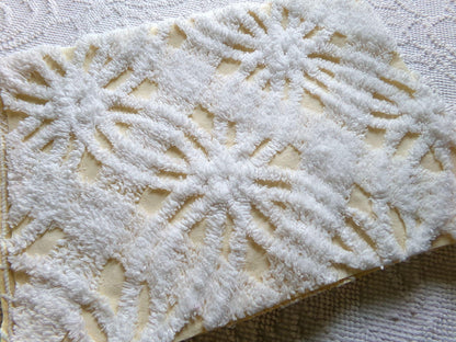 fluffy white & buttercup yellow vintage chenille fabric, sweetest sewing material, 18" x 25" inch piece for pillows, quilts, fiber arts
