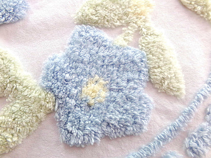 Blooming Blue Flowers Vintage Style Chenille Fabric, 24" x 28" inch Piece, 100% Cotton with Plush Florals, Great for Pillows