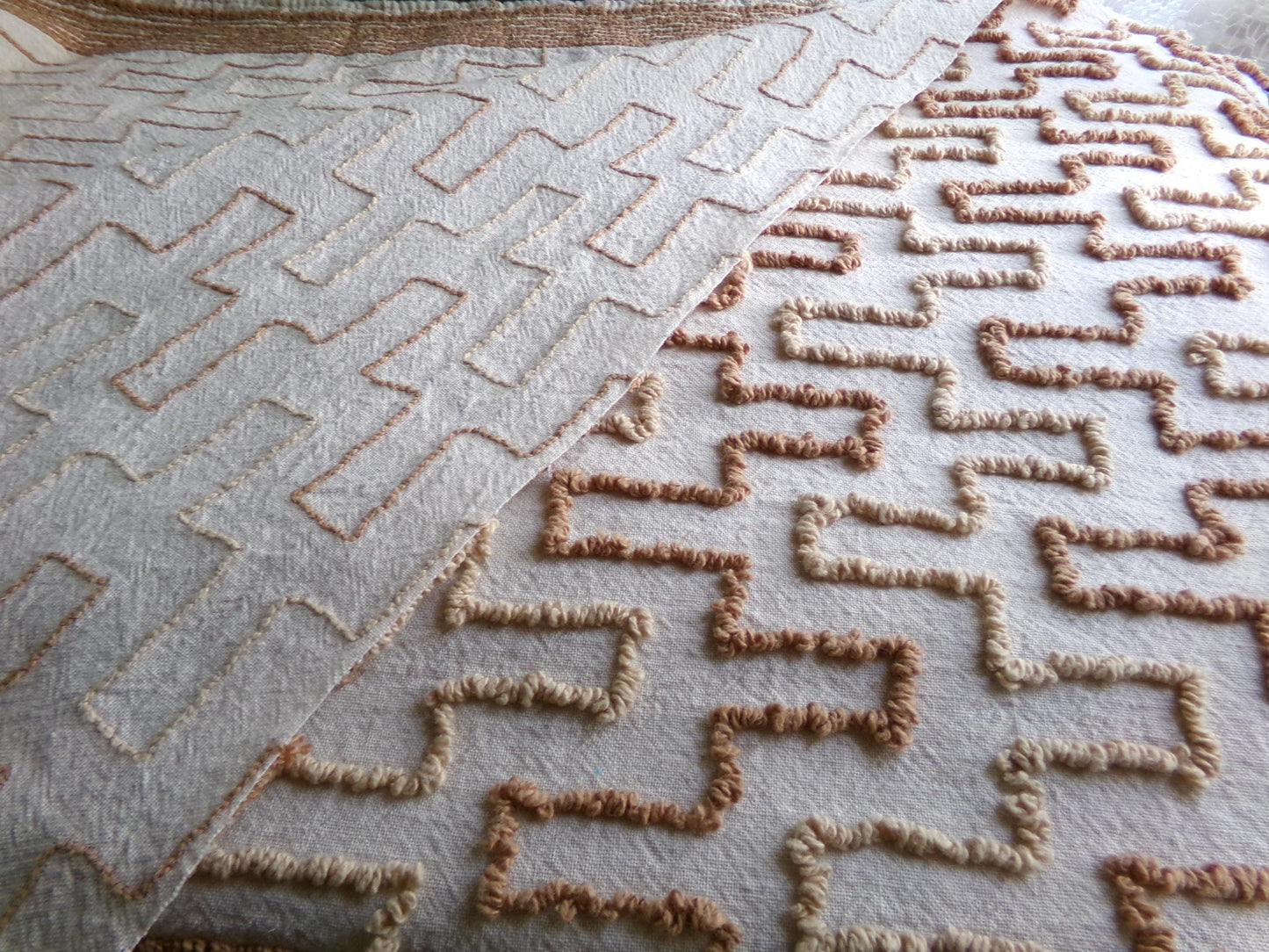 Sandcastles Vintage Chenille Fabric, 18" x 24" Piece, Earthtone Geometric Boho Browns, for Quilts, Sewing, Fiber Arts, Crafts
