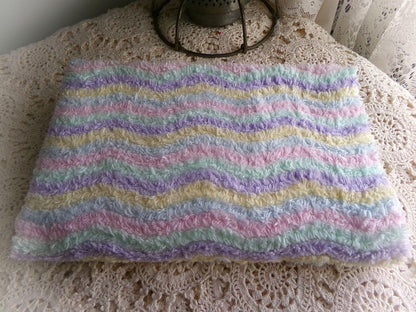 Pastel Rainbow Striped Chenille Fabric, Vintage Lilac, Yellow, Mint Green, Sky Blue & Pink Ripple 18" x 24" piece, sewing quilt material