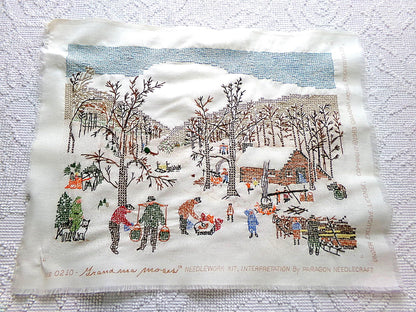 Grandma Moses SUGARING OFF Completed Cross Stitch Embroidery Paragon Stitchery 0210 - Rustic Country Winter Scene