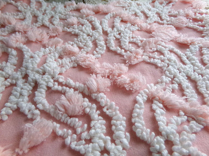 infinity tuft fabric textured pink & white, 18" x 24" piece from a vintage chenille bedspread, popular sewing quilt material