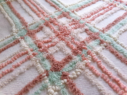 spring plaid vintage chenille fabric, cottage style sewing material for quilts, pillows & crafts, 17" x 27" inch piece