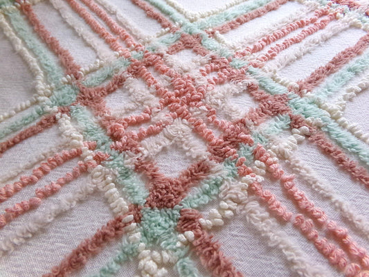spring plaid vintage chenille fabric, cottage style sewing material for quilts, pillows & crafts, 17" x 27" inch piece