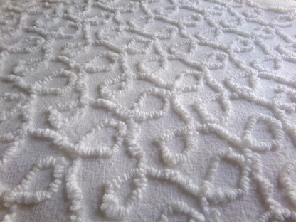 White Cursive Loops Texturized Chenille Material, 19" x 27" inch Needletuft Piece, Neutral Vintage Fabric for Handmade Quilts, DIY Pillows