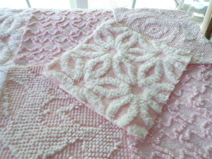Pastel Pink & White Quilt Squares Set, Rotary Cut from Vintage Chenille Bedspread Fabric, 16 Blocks, 6" x 6" inch