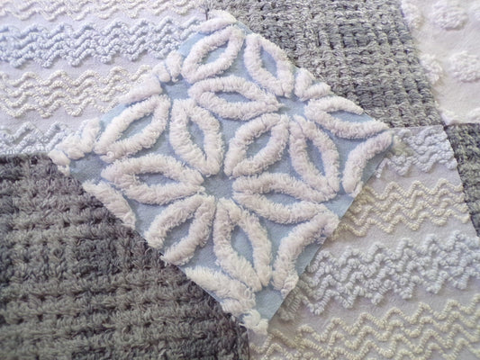 winter storm chenille fabric squares, 16 vintage 6" x 6" quilt blocks in cool blue & modern grey geometric for sewing, crafts, fiber arts