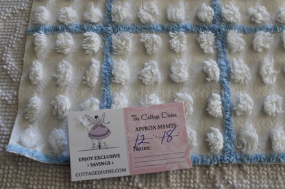 Puffy White Pops Vintage Chenille FABRIC, 12" x 18" inch Piece, 100% Cotton, 1950s era