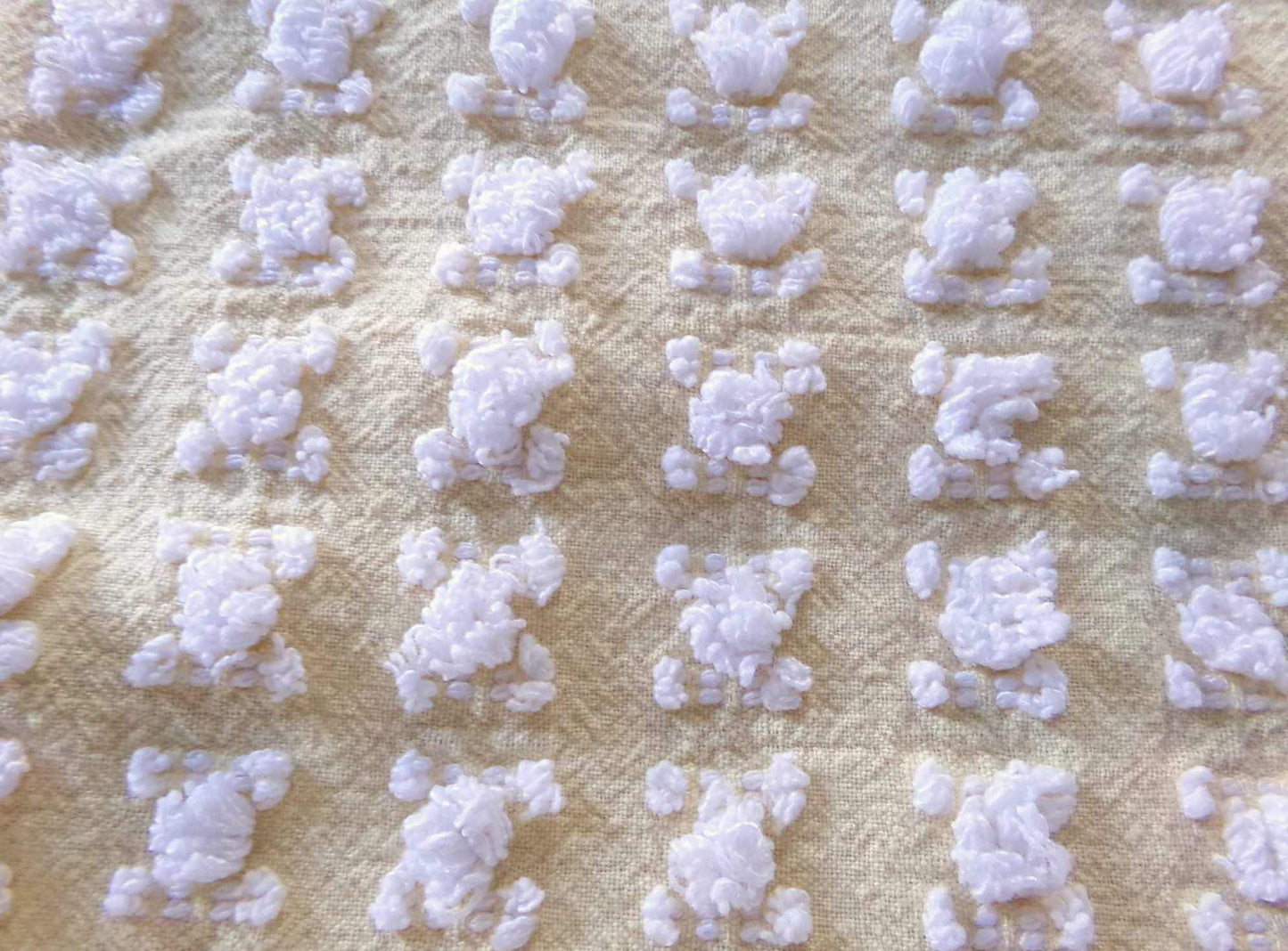 Buttercup Yellow White Rosebud Vintage Chenille Fabric, Cottage Style Tufted Roses, 12" x 24" inch Piece