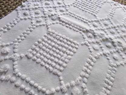 contemporary cosmic white vintage chenille fabric, intricate geometric handtufted sewing material, 22" x 23" piece great for pillows, quilts