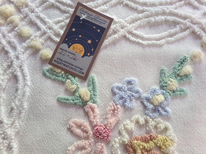 so shabby sweet vintage chenille fabric, needletuft florals with buttercup yellow puffs, 24"x 26" inch piece of quilt & sewing material