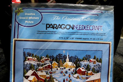 CHRISTMAS PRIMITIVE Vtg Crewel Embroidery Kit Winter Paragon Stitchery 6732