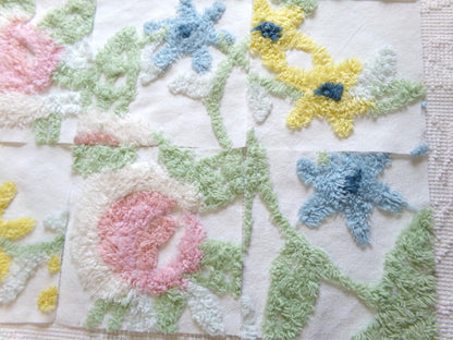 vintage chenille fabric squares, "bursting with flowers" set of 16 floral 6" quilt blocks for quilting, crafts, sewing
