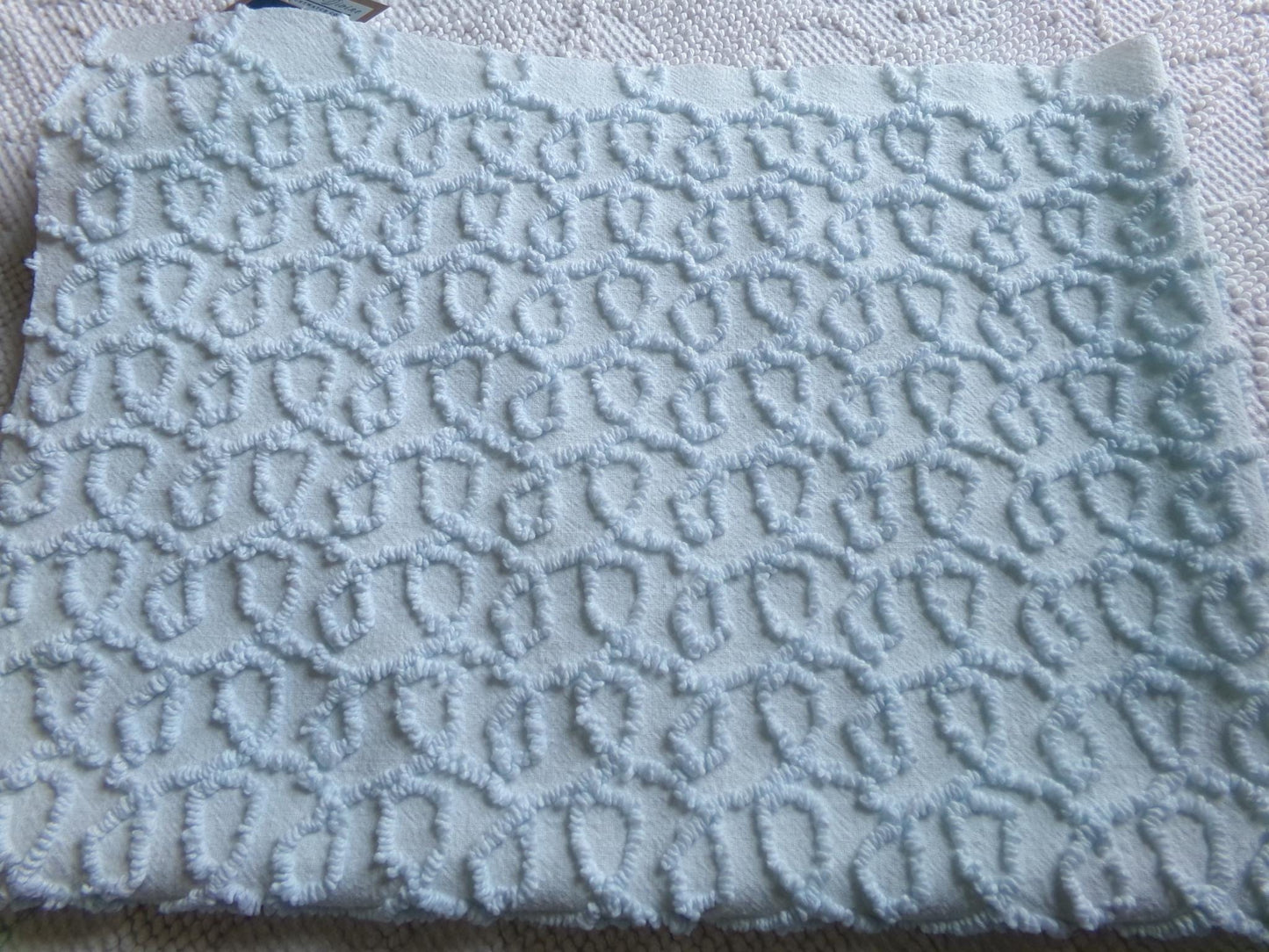 blue curly loops vintage chenille fabric, texturized unique needletuft pattern, 18" x 24" piece for quilts, fiber arts, sewing
