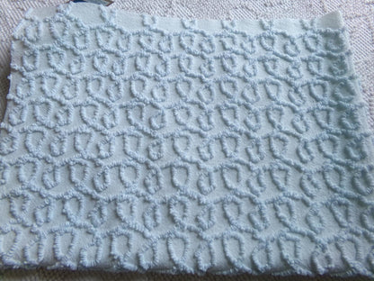blue curly loops vintage chenille fabric, texturized unique needletuft pattern, 18" x 24" piece for quilts, fiber arts, sewing