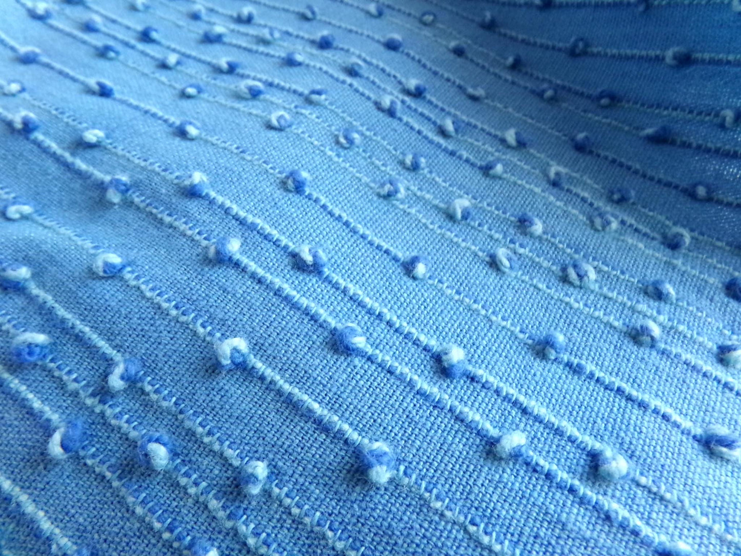 baby raindrops vintage woven chenille fabric, tiny marbleized raised blue dots, great texturized sewing material, 20" x 24" cut piece