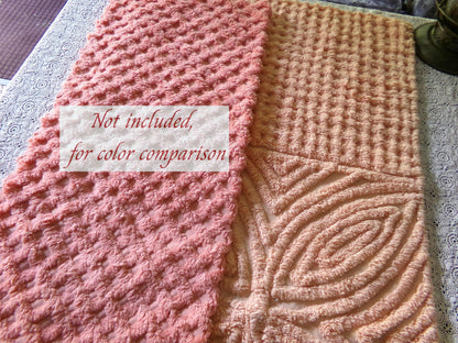 Plush Peach Glow Chenille Material, 20" x 32" inch Vintage Fabric Piece, Thickly Tufted Waffle Grid & Geometric Flower Petals