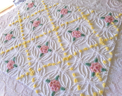 lovely pink rose chenille fabric with goldenrod yellow pops, shabby style 20" x 24" inch piece of sewing material for quilts & crafts