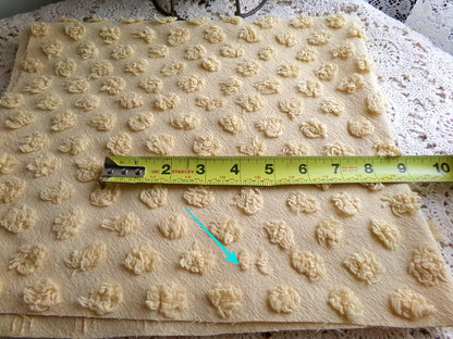 puffy gold pops vintage chenille fabric, boho style sewing material for handmade chenille quilts & crafts, 20" x 24" piece