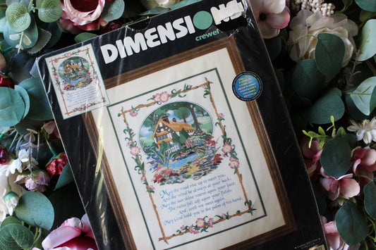 May God Hold You Irish Blessing Poem, a Dimensions Vintage CREWEL Stitchery Kit, Floral Cottage Embroidery Design by Karen Avery