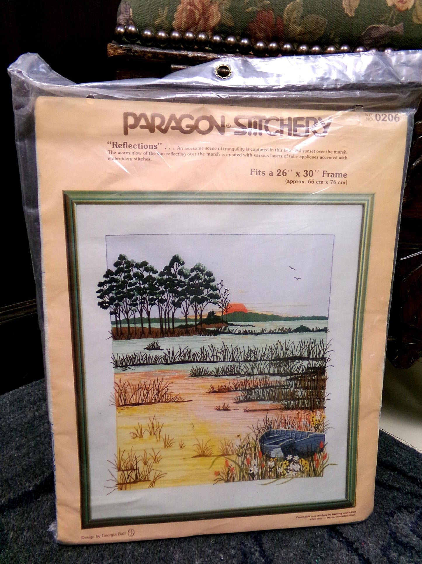 REFLECTIONS Crewel Embroidery Kit, Peaceful Sunset Scene, Vintage Paragon Needlecraft Creative Stitchery #0206