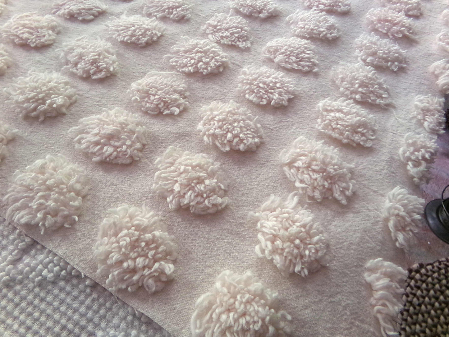 Fluffy Jumbo Coin Pops Vintage Chenille Quilt Fabric, Radiant Blush, 18" x 34" Piece, Lovely in Handmade Quilts