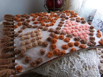 boho vintage chenille fabric, earthtones toasted brown, rust, sunset peach, 21" x 24" cut piece hippie style cotton sewing material