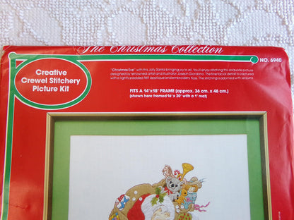 CHRISTMAS EVE Jolly Santa Crewel Embroidery Kit, Vintage Paragon Needlecraft 6940, Holiday Joseph Giordano Design