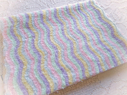 Pastel Rainbow Striped Chenille Fabric, Vintage Lilac, Yellow, Mint Green, Sky Blue & Pink Ripple 18" x 24" piece, sewing quilt material