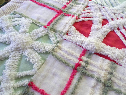 Christmas Quilt Squares Set, Rotary Cut from Vintage Chenille Bedspread Fabric, 16 Blocks, 6" x 6" inch, Traditional Red, Green & White